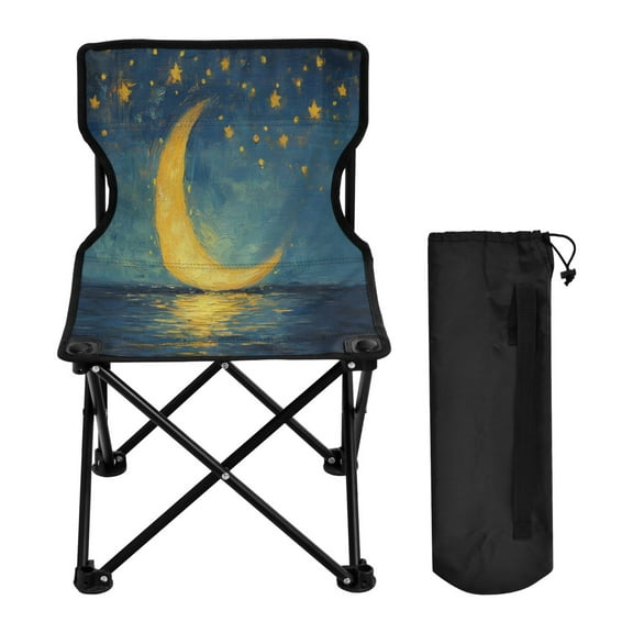 WOBOGO Moon Stars Oil Painting Pattern Camping Chair Convenient Four Corner Backrest Folding Stool Can Hold Up to 220lbs