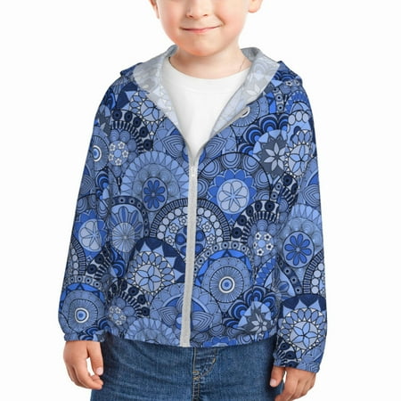 

Lukts Blue Mandala Harmony Print Children s Long-Sleeved Sun Protection Clothing Hooded Sweatshirts for Boys and Girls Outdoor Sports-2 Years