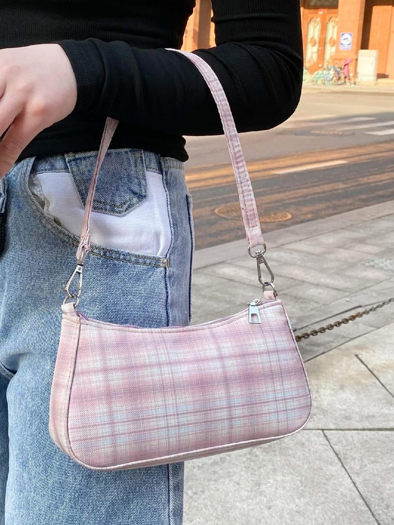 Blue plaid baguette bag sale