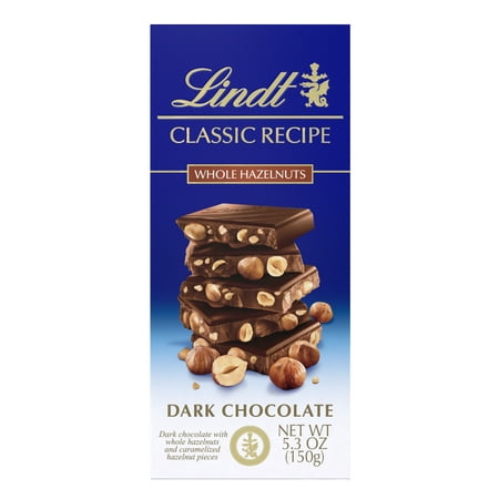 Condition photo showing Brand New for Lindt 5.3 oz DARK CHOCOLATE WITH HAZELNUTS AND CARAMELIZED HAZELNUT PIECES 1 chocolate bar BB 7/31/25