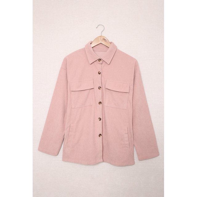 ABPHQTO Chaqueta De Mujer Rosa Con Bolsillo Y Botones Acanalados