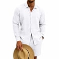 thumbnail image 4 of Maqroz Mens 2 Piece Outfits 2 Piece Casual Long Sleeve Summer Set Button Down Lapel Shirt & Elastic Waist Shorts Solid Lightweight Formal Dailywear, 4 of 9