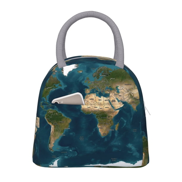 Easygdp World Map Bolsa de Almuerzo Insulada Grande, Forro de Aluminio, Diseño Espacioso, a Prueba de Fugas, Ideal para Trabajo, Picnics, Viajes y Actividades al Aire Libre