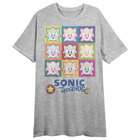 Sonic the Hedgehog Faces Women s Heather Gray Short Sleeve Crew Neck Sleep Shirt-Medium Sonic the Hedgehog Faces Women s Heather Gray Short Sleeve Crew Neck Sleep Shirt-Medium