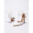 thumbnail image 4 of On feet & in love Women's Satin Pointed Toe Slingback Heels - Stiletto Dress Pumps with Sheer Ribbon Bow Detail,White, 4 of 7