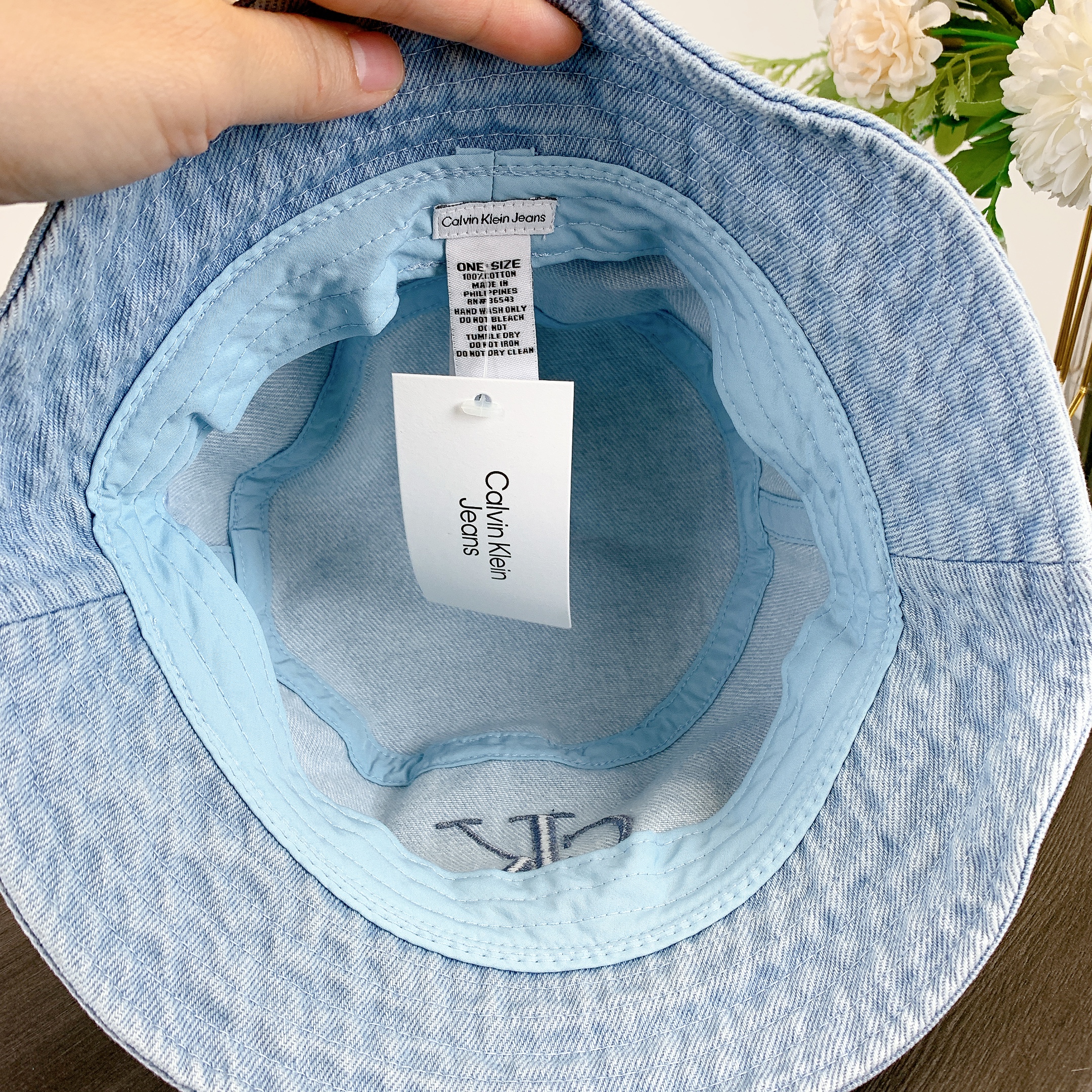 Calvin Klein Washed Denim Embroidered Logo Bucket Hat IN