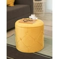 thumbnail image 2 of Round Wooden Velvet Ottoman Stool with Lid, Yellow, 2 of 6