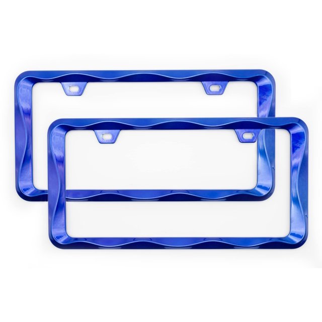 2Pcs Creathome 3D Curly Wave Pattern Shining Blue License Plate Frame from Pure Zinc Alloy Metal