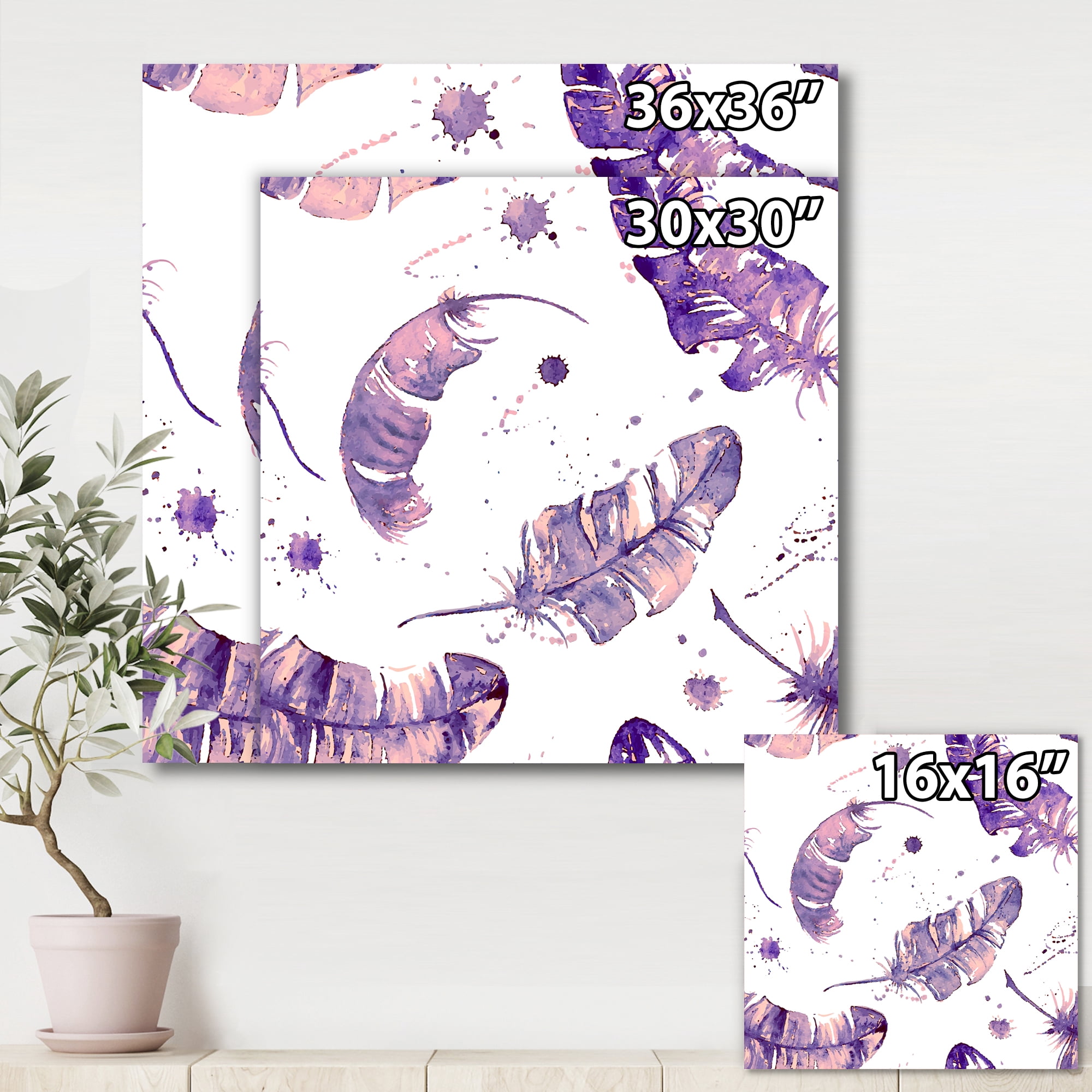 Designart ' Ethnic Purple Feathers Composition ' Bohemian & Eclectic Canvas Wall Art Print