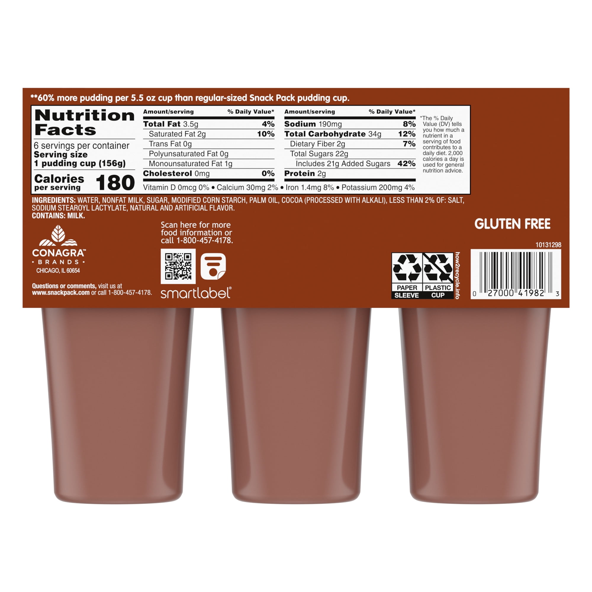 Snack Pack Super Size Chocolate Pudding, 5.5 oz Pudding Cups, 6 Count
