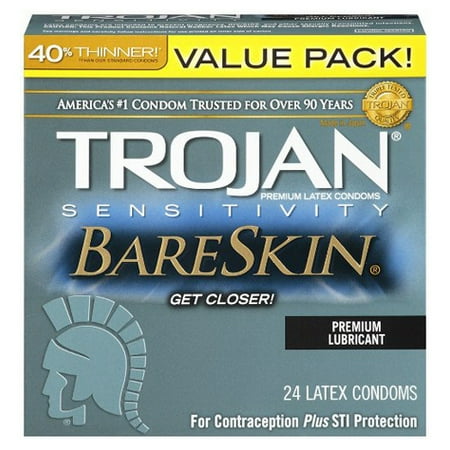 Smart Parts Barrel Condom - Trojan Premium Latex Condom, Sensitivity Bareskin Lubricated - 24 Ea