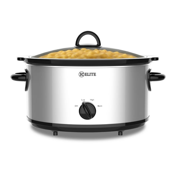 Kitchen Elite 7 Qt Slow Cooker, Stainless Steel Ceramic Crock Pot and Tempered Glass Lid