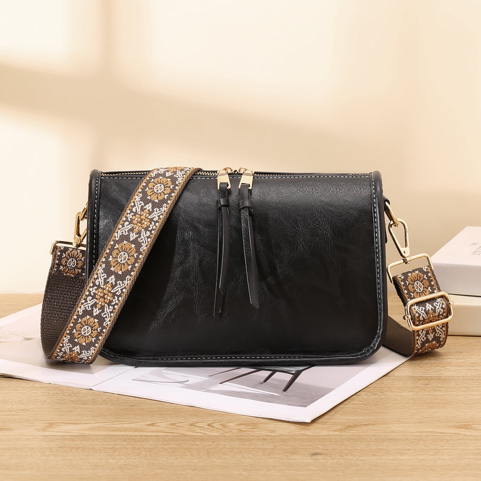 SENDEFN Trendy Leather Crossbody Purse with Tassel Zipper for Women Purses,Small Shoulder Handbags with Wide Strap Detachable