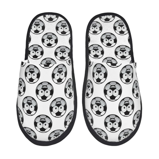 Balery Happy Soccer Pantuflas de Casa de Felpa Silenciosas con Diseño Estampado, Zapatillas Cómodas Antideslizantes de Algodón para Interior-Large