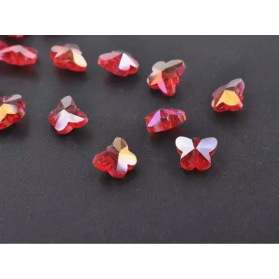 U8MO 20pcs 10x8mm Faceted Glass Crystal Butterfly Loose Spacer Beads Jewelry Findings-045-10 Red AB