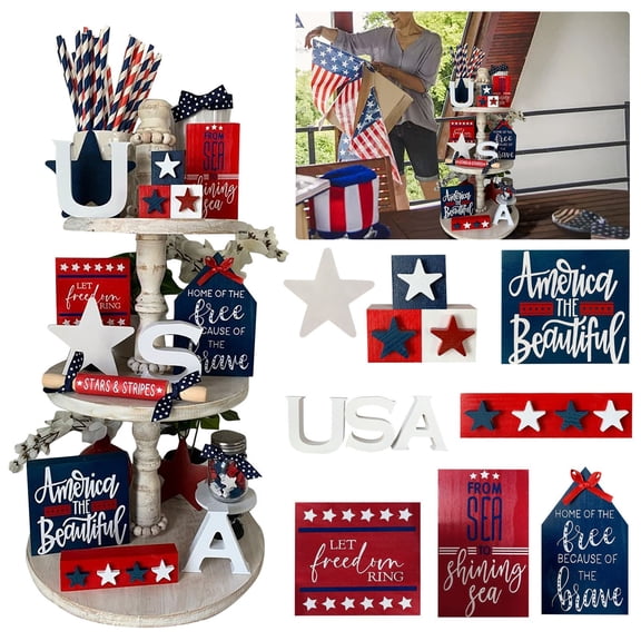 Independence Day Party Home Decoration Tray Decoration Set, 8-Piece 3D Star Design Fourth Of July Tray Decor For Home, Table, Or Party Displays, Festive American Themed Tray