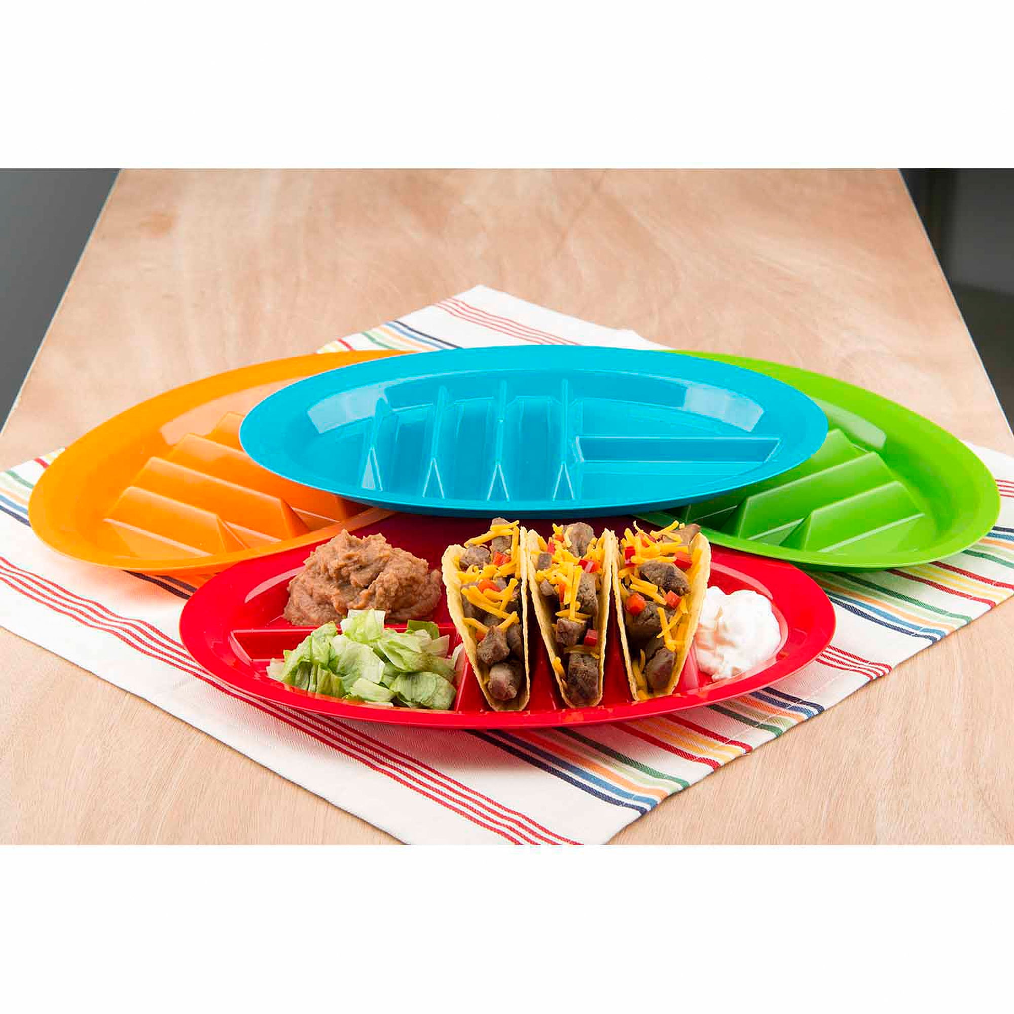 Fiesta Colored Taco Compartment Plates 4 KOVOT Taco Plates Set Includes 