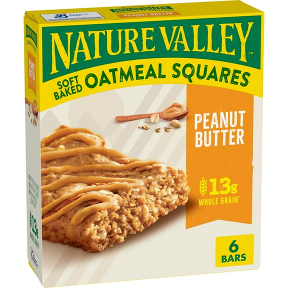 Nature Valley Soft-Baked Oatmeal Squares, Peanut Butter Breakfast Snacks, 6 ct, 7.44 OZ