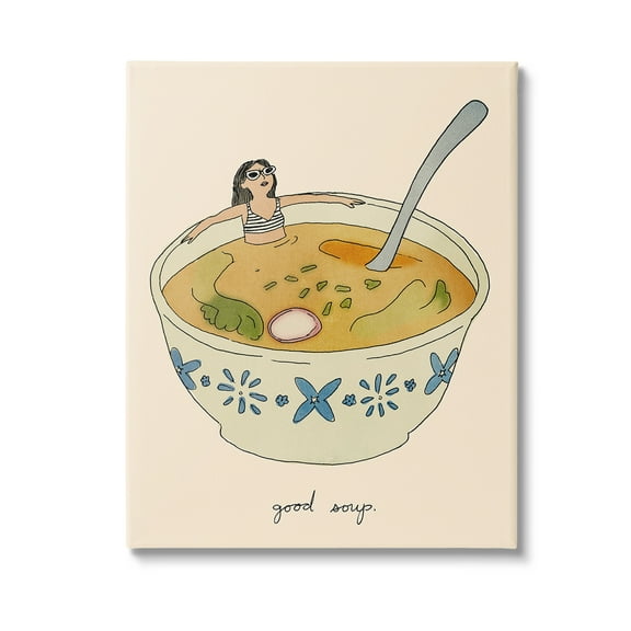 Stupell Industries Girl Bathing in Soup Food & Beverage Painting Gallery Wrapped Canvas Art Print Wall Art, 16 x 20