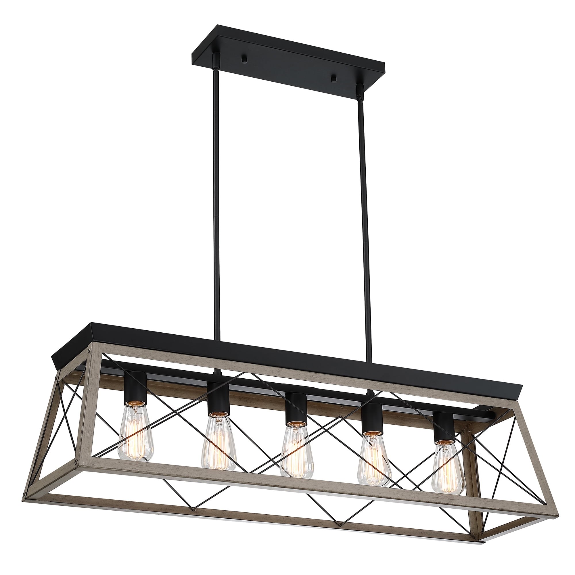 5-Light Farmhouse Pendant Lighting for Kitchen Island Light Fixture Industrial Hanging Chandelier for Dining Room, Kitchen, Living Room with Anchor Grey Oak Finish