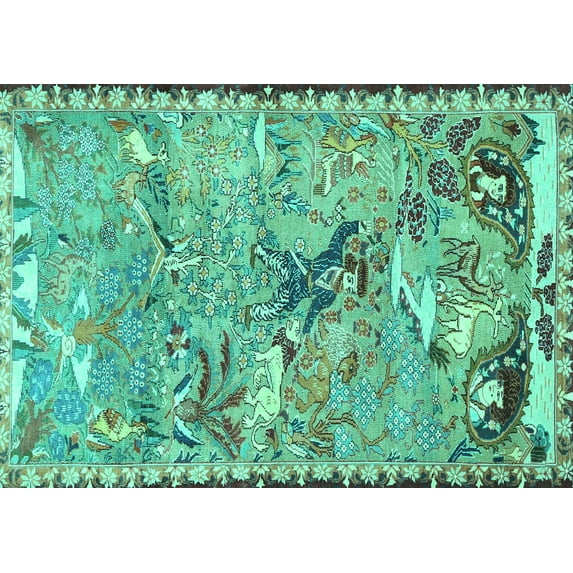 Ahgly Company Indoor Rectangle Animal Turquoise Blue Traditional Area Rugs, 7' x 9'