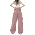 thumbnail image 3 of Parachute Pants Women Baggy Straight Leg Drawstring Lightweight Cargo Pants Tall Moisture Wicking Y2k Utility Streetwear, M, 3 of 5