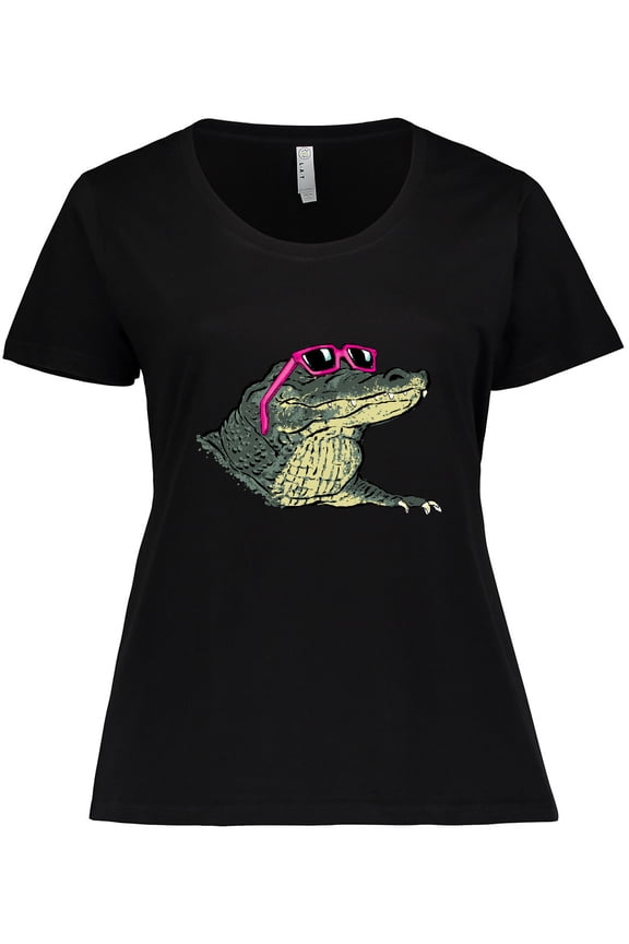 Sunny Gator in Pink Sunglasses Women's Plus Size T-Shirt