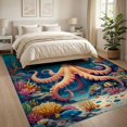 thumbnail image 3 of ODIKA 8'x10' Ultra-Soft Area Rug, Vivid Coral Pink Ocean with Octopus Tropical Reef Design Sea Animals Washable, Bare feet friendly, Silk-Touch for Bedroom, Under Sectional, 3 of 7