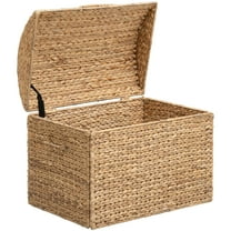 eHemco Heavy-duty Water Hyacinth Wicker Storage Trunk with Metal Frame and Arch Lid, 24.4 by 16.5 by 18.5 Inches, Natural