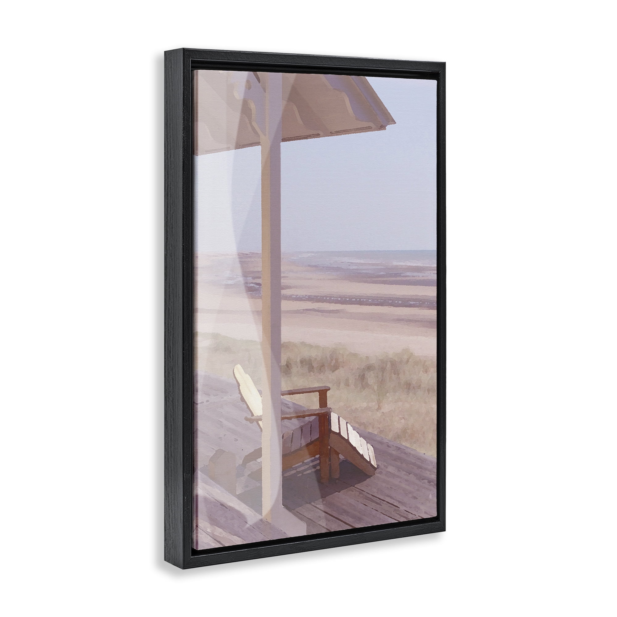 Stupell Industries Hamptons Beach House Landscape Painting Black Floater Framed Canvas Art Print Wall Art, 17 x 25