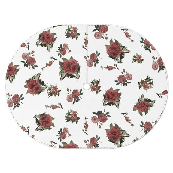Outdoor Oval Waterproof Red Flower on White Tablecloth with Umbrella Hole and Zipper,Reusable Indoor/Outdoor Durable Table Cover for Patio, Party, Picnic 54 X 72 Inch