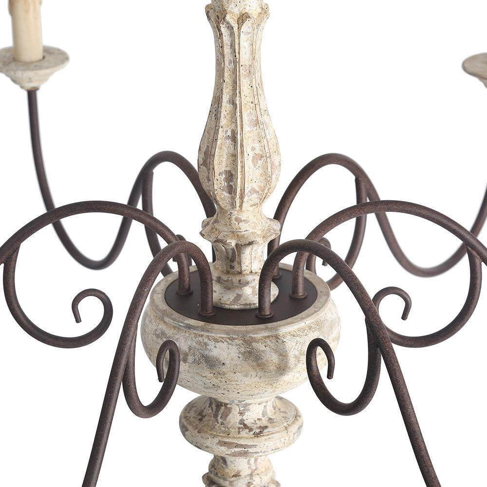 LNC 6-Light Bronze French Country Wood Chandelier Lighting Fixtures for Dining Room, Off-White