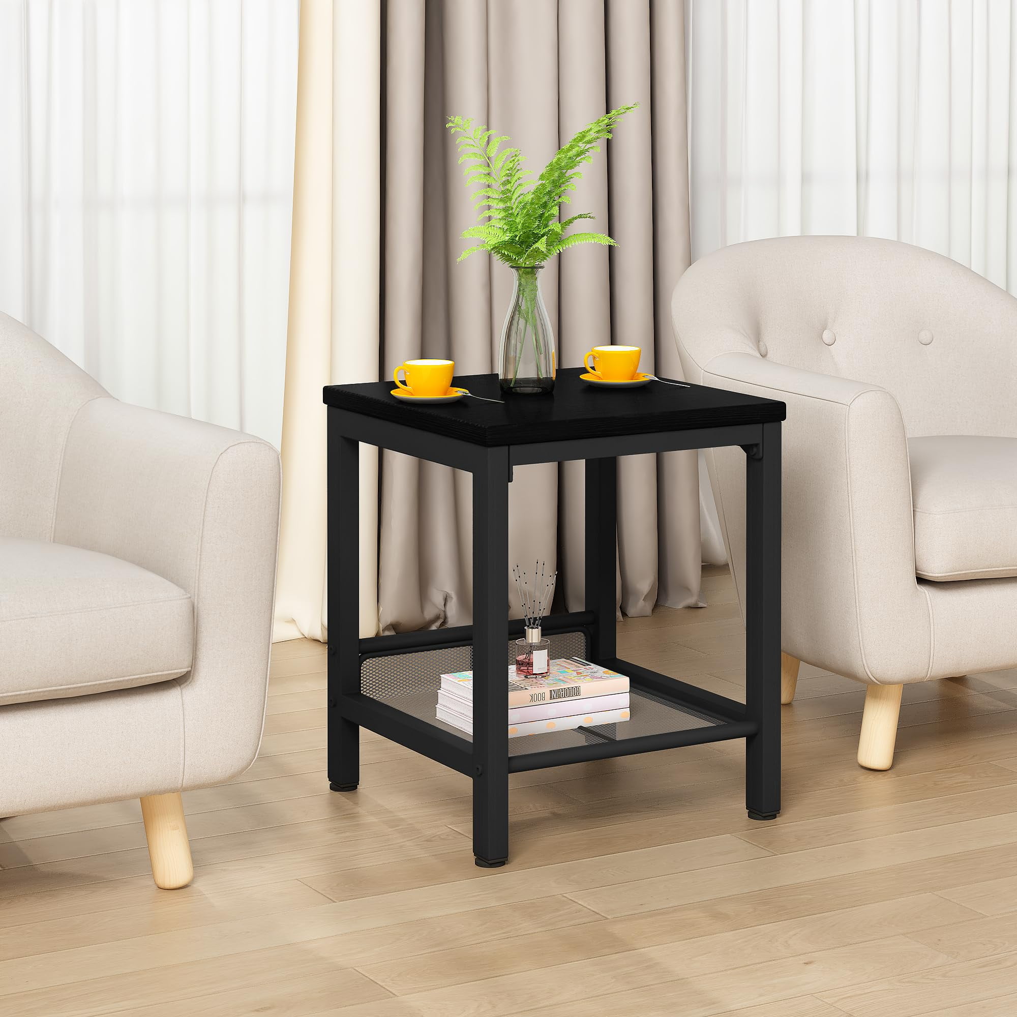 Cvortll Coffee Table Sets 3-Pieces, Modern Wood Coffee Table with 2 Square End Side Tables, Large Sturdy Living Room Table Set for Apartment Home Office, Black