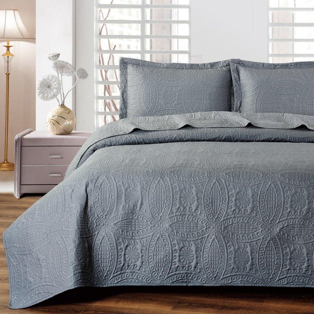 Mellanni Bedspread Coverlet Set Charcoal Comforter Oversized 3Piece