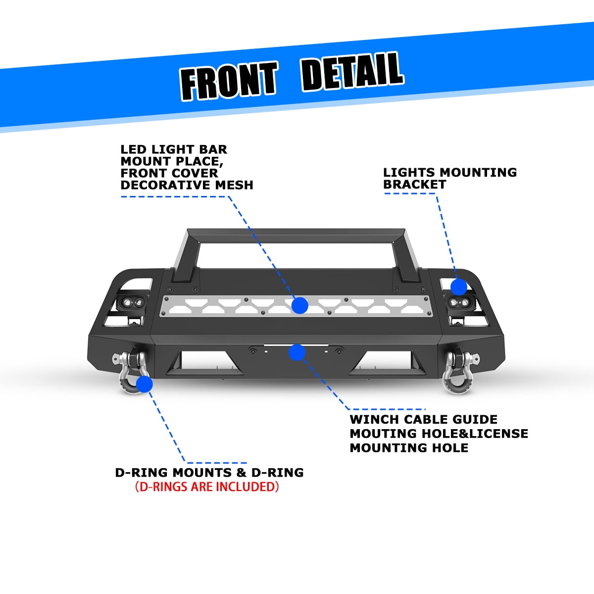 Front Bumper for 2022-2024 Nissan Frontier,with 2 D-Ring,Can Install Led Light Bar,DIY Colour Spraying Frame,with Side Wings & Bull Bar