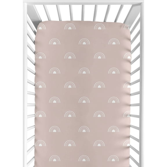 Sweet Jojo Designs Mauve and White Boho Rainbow Girl Fitted Crib Sheet Baby or Toddler Bed Nursery - Pink Dusty Rose White Bohemian Celestial Sky Outdoors Nature