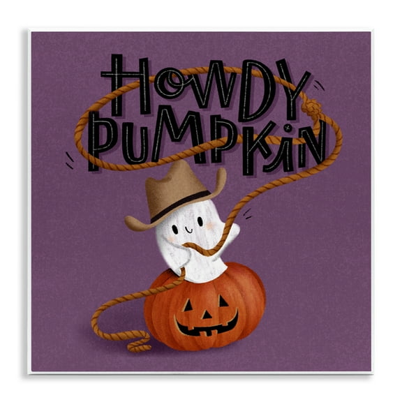 Stupell Industries Howdy Pumpkin Western Ghost Quotes and Sayings Painting Unframed Art Print Wall Art, 12 x 12