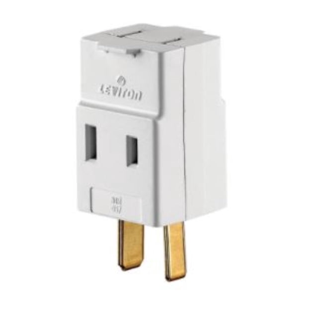 Adaptador de enchufe Leviton sin conexión a tierra, 3 enchufes, 125 V, 15 A, blanco