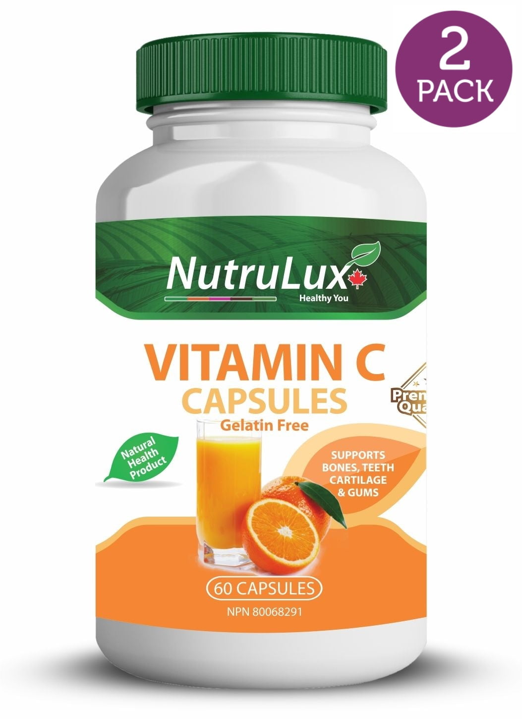 NutruLux Vitamin C ( 500 mg Vitamin C ) Halal Gelatin Free Capsules(Pack of 2)
