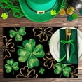 thumbnail image 5 of St Patricks Day Shamrock Placemats Set of 4, Black Gold Lucky Clover Dining Table Place Mats, Irish Spring Kitchen Decor Home Decoration 12 x 18 Inch, 5 of 6