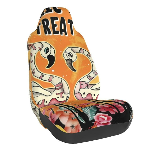 Wukai Halloween Flamingos Full Set Car Seat Covers with Soft Padding Universal Auto Front Seats Protector and Cushion Mat