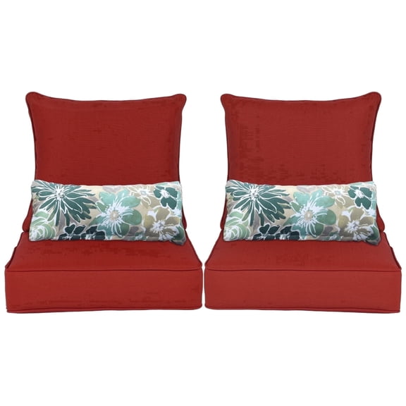 Aoodor 22" x 24" Red Patio Chair Cushions Set, Memory Foam Outdoor Seat Cushions (2 Seats, 2 Backs, 2 Pillows)