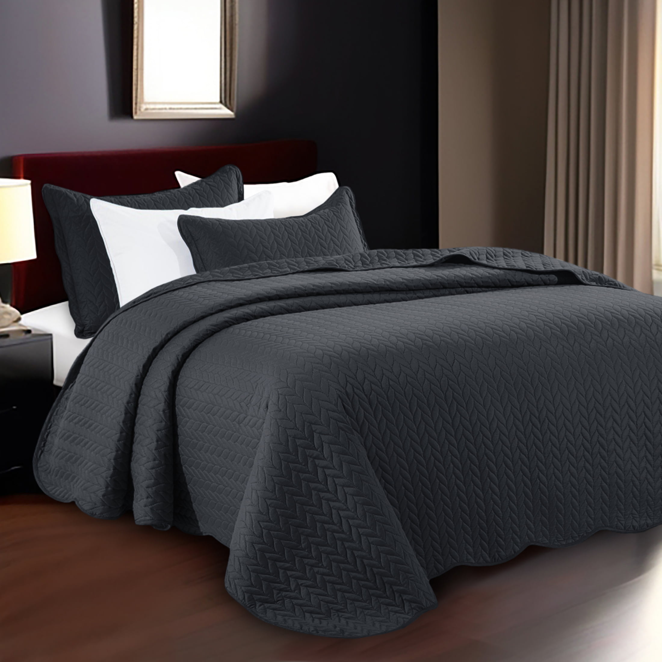 Moonlight20015 3 Piece Quilt Set Lightweight Ultrasoft Microfiber Bedding Charcoal Color King