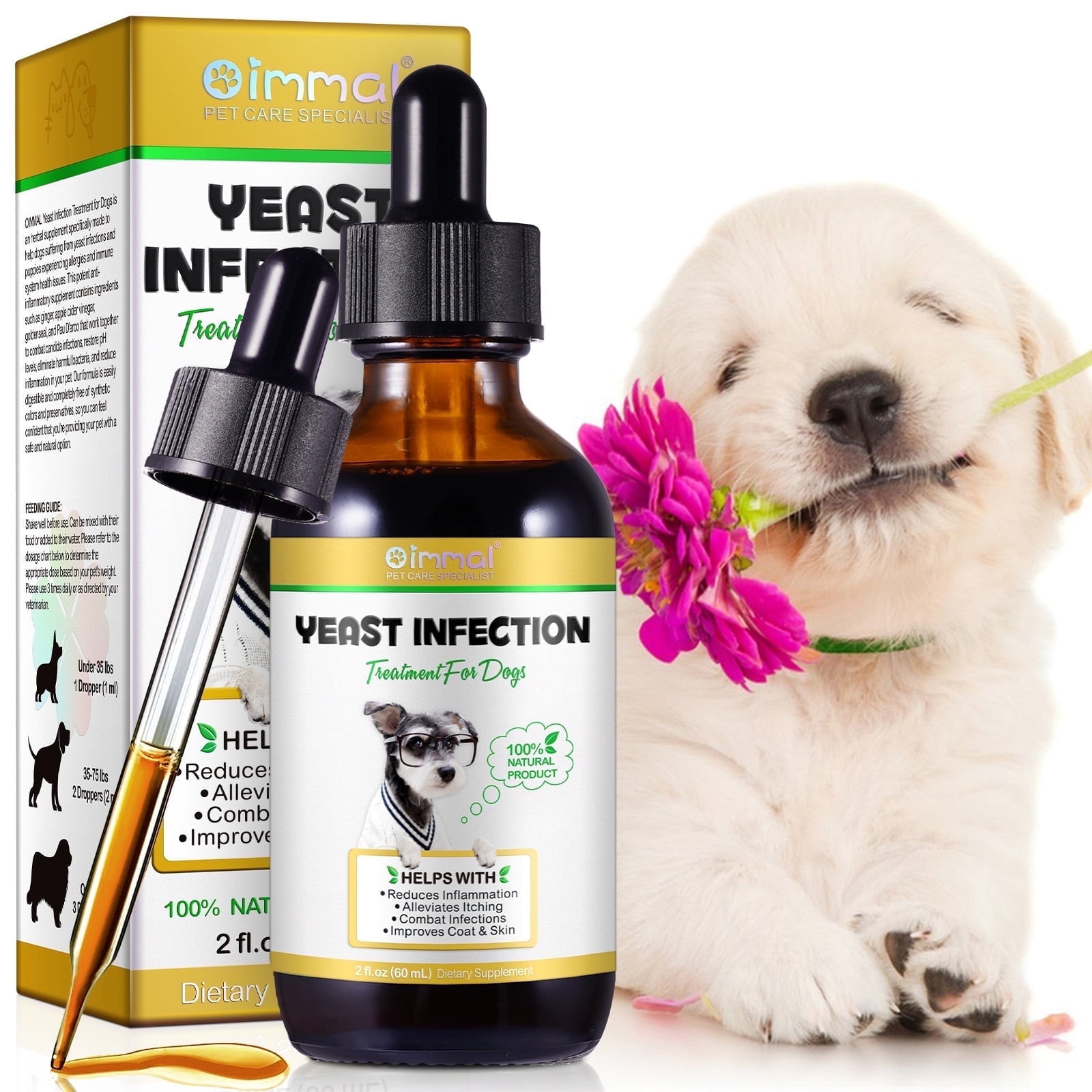 Oimmal Natural Yeast Infection for Dogs, 2 oz, Itch Relief, Inflammation Relief, Allergy Relief - Dog Yeast Ear Infection Drops - 1Pack