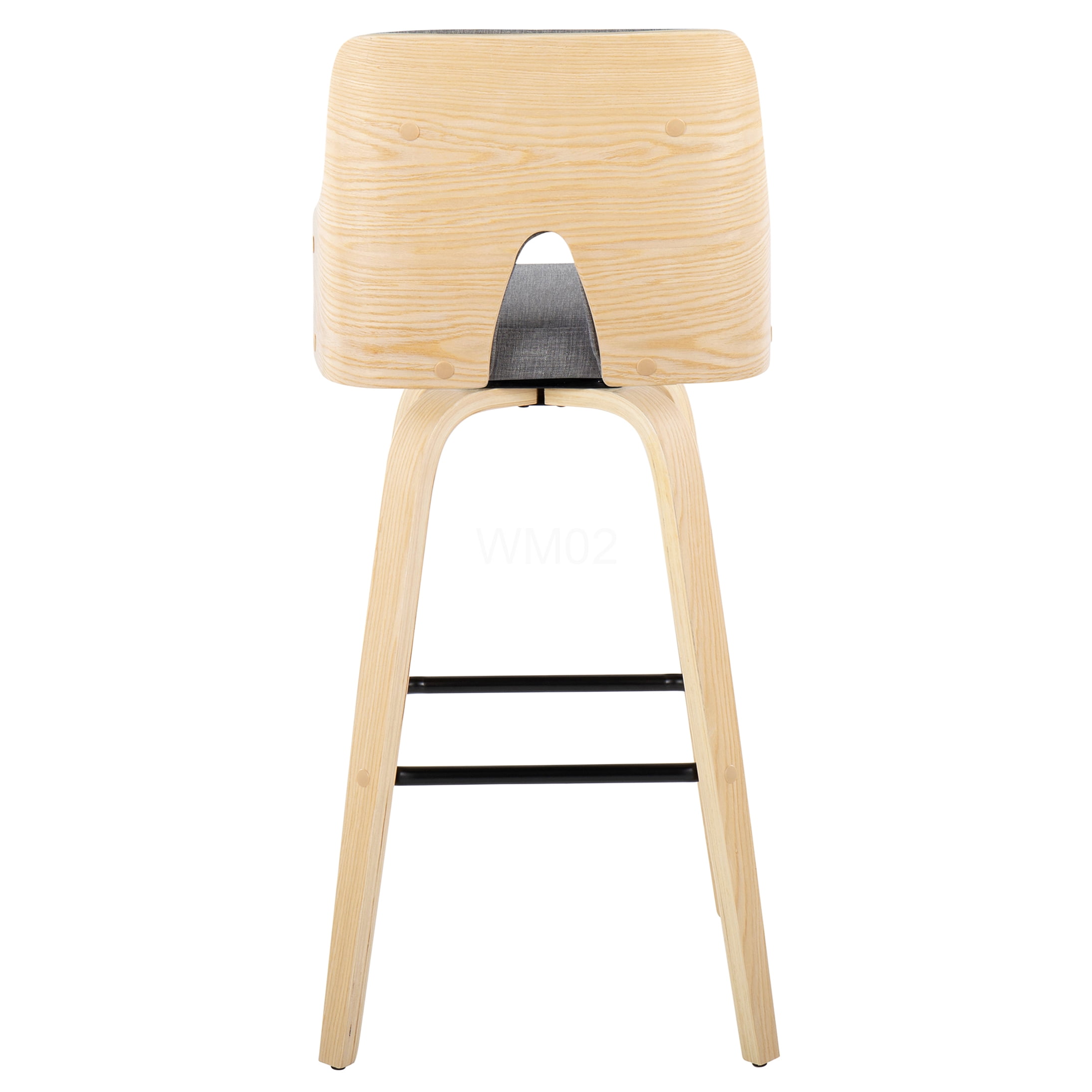 Natural Wood Bar Stools Set of 2 with Swivel, Grey Fabric Upholstered Counter Height Stools with Metal Footrest