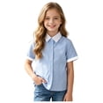 thumbnail image 3 of KPOPLK Big Girls Short Sleeve Button Down Shirts for 2-18 Years Kids Collar School Uniform Blouse Tee Top Size 2-3 Years,Light Blue, 3 of 8