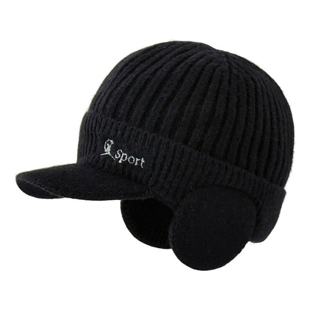 MesaSe Wide Brim Letter Print Ribbed Baseball Cap Men Ear Protection Winter Knitted Hat Costume Accessories