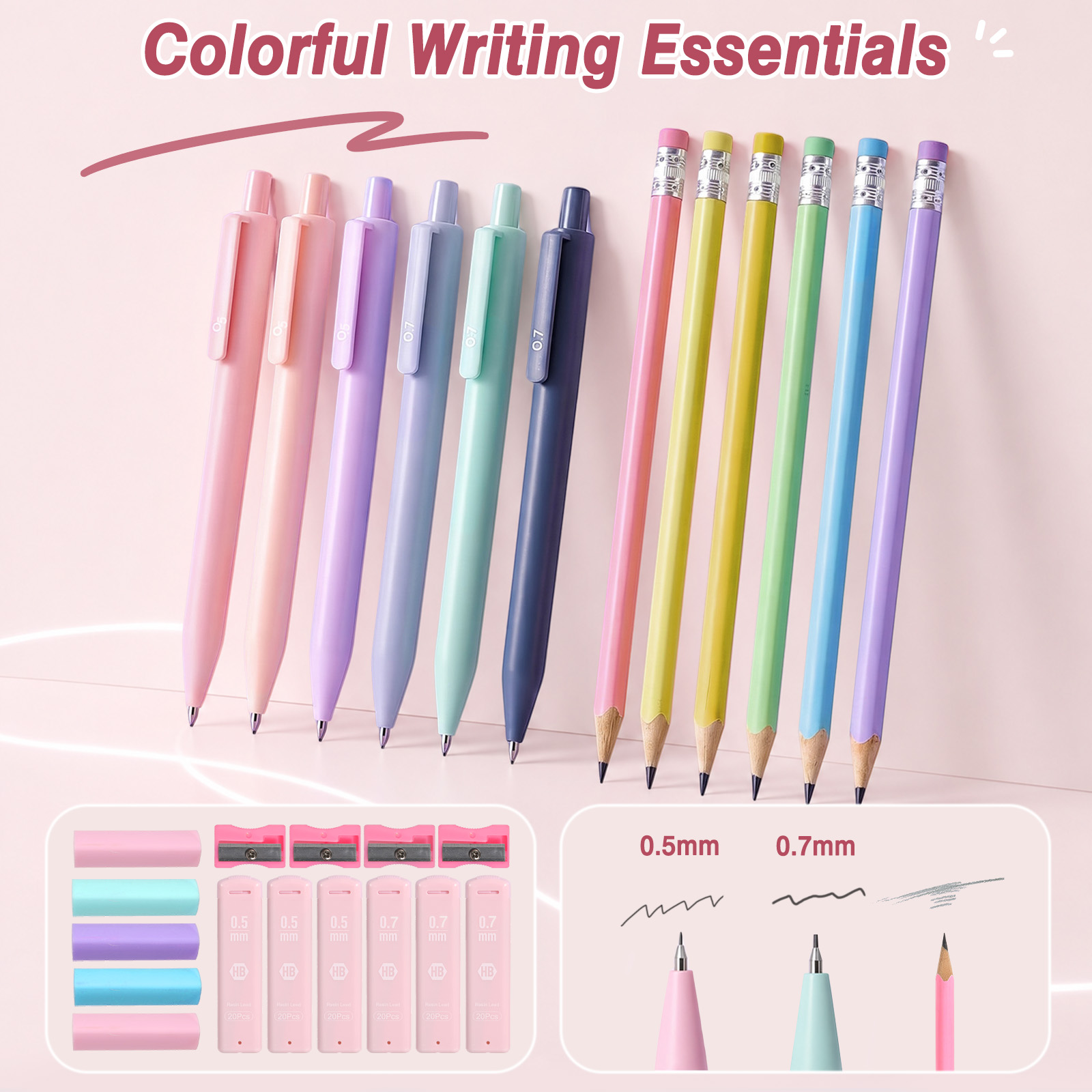 Set de útiles escolares aesthetic MoKo de 59 piezas con cartuchera, para adolescentes y universidad, rosa 7