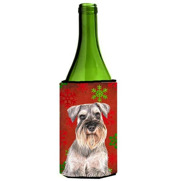 Red Snowflakes Holiday Christmas Schnauzer Wine bottle sleeve Hugger