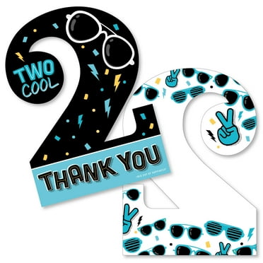 Big Dot of Happiness Two Cool - Boy - Shaped Thank You Cards - Blue 2nd Birthday Party Thank You Note Cards with Envelopes - Set of 12